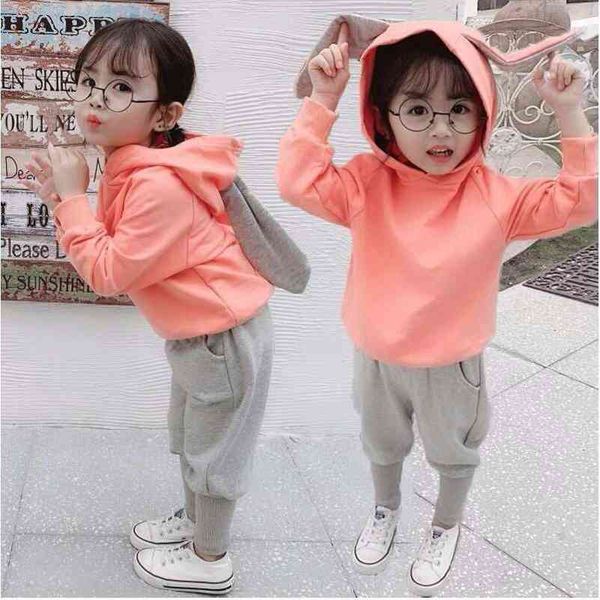 

kids girls clothing sets autumn spring toddler baby girls rabbit clothes long sleeve t-shirt+pant 2pcs children clothes suits g220509, White