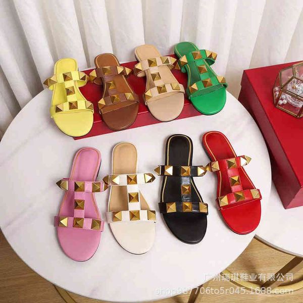 

slippers summer fashion brand flip flop flat sandals roman shoes women's rivet wfv5, Black