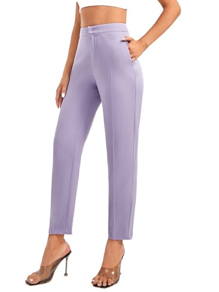 

tall solid high waist pants 8545#, Black;white