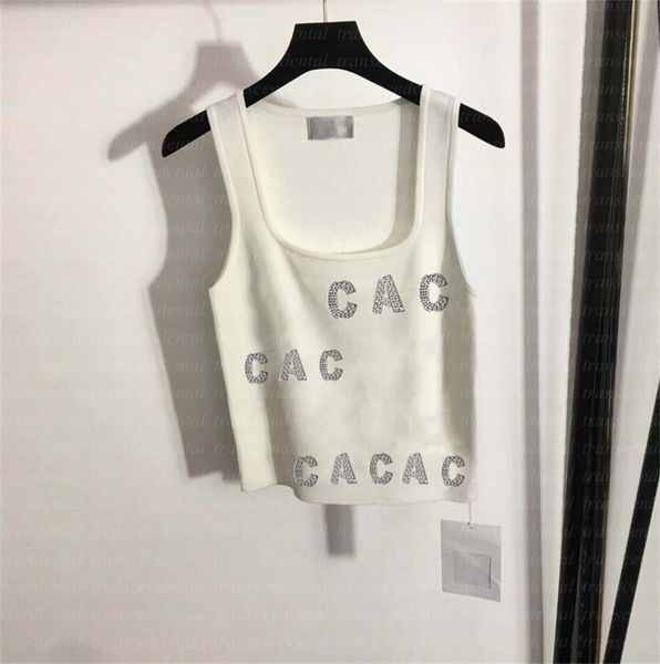 

women's tanks & camis ladies tank brand knit drilling letter camisole vest sleeveless with diamond 3 colors tight, White
