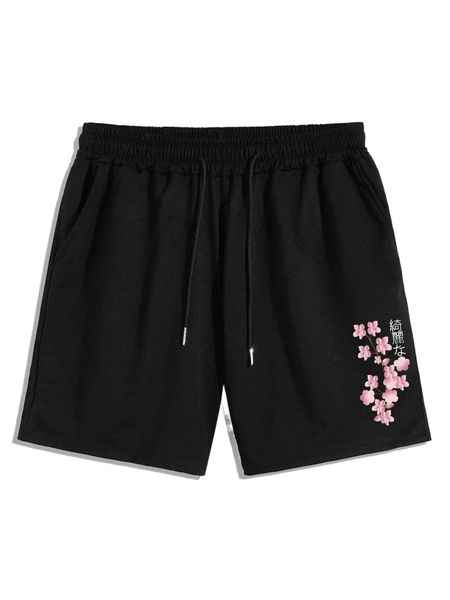 

romwe guys floral graphic shorts l9um#, White;black