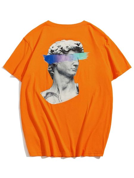 

men neon orange sculpture print tee t3j6#, White;black