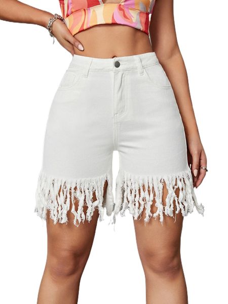 

fringe hem slant pockets shorts n0fu#, White;black