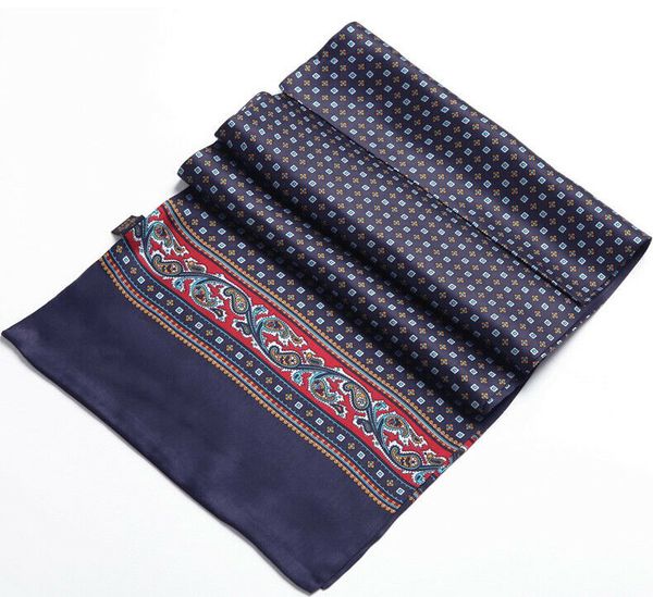 

men's 100% silk scarf blue long neckerchief double layer silky elegant, Blue;gray