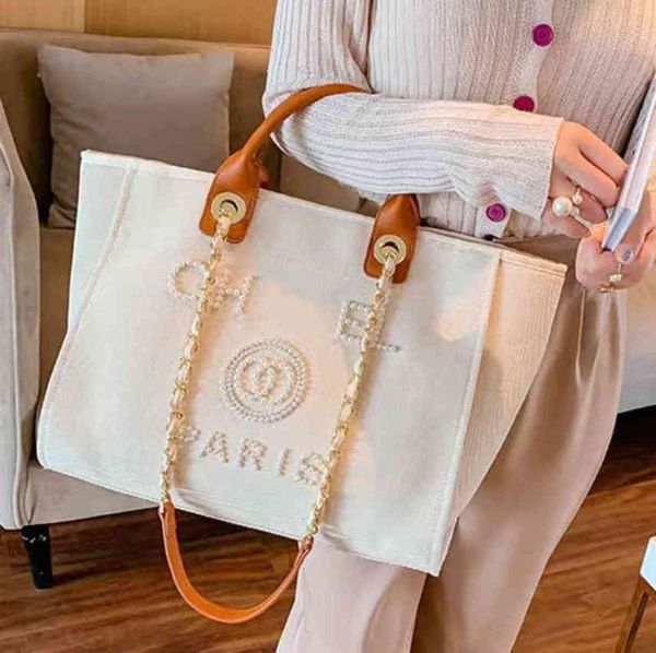 

designer luxury classic beach bags tote label pearl evening bag portable large capacity female fashion canvas handbag brand ch women handbag