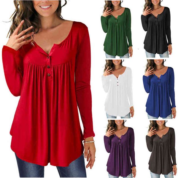 

women's t-shirt 2022 autumn women's button fold long sleeve kcbj, White