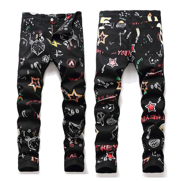 

night club cool jeans for man with printed detail stretch casual, Blue
