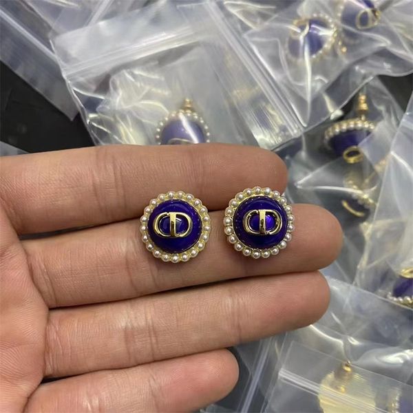 

new product letter purple round pearl earrings women's senior earrings, Golden