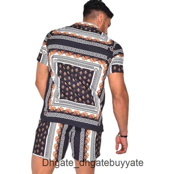 

fashion luxury mens tracksuit hawaiian sets t-shirts printing summer men swim short sleeve button shirts beach shorts streetwear casual shir, Gray
