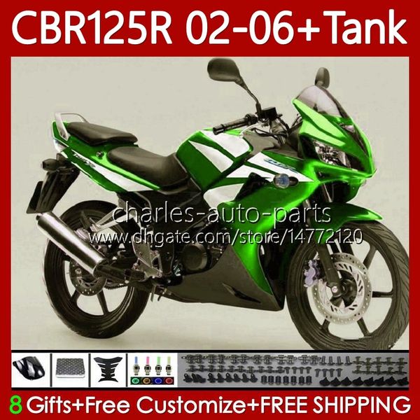 Fairings de OEM para Honda CBR-125 CBR 125 R CC 02-06 Bodywork 124No.129 CBR 125R 125cc CBR125R Branco Green 2002 2003 2004 05 06 CBR125RR CBR-125R 02 03 04 2005 2006 corpo + tanque