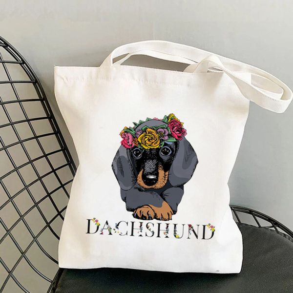 

shopper cute dachshund with heart in love printed kawaii bag harajuku women shopping bag canvas girl handbag shoulder lady bag