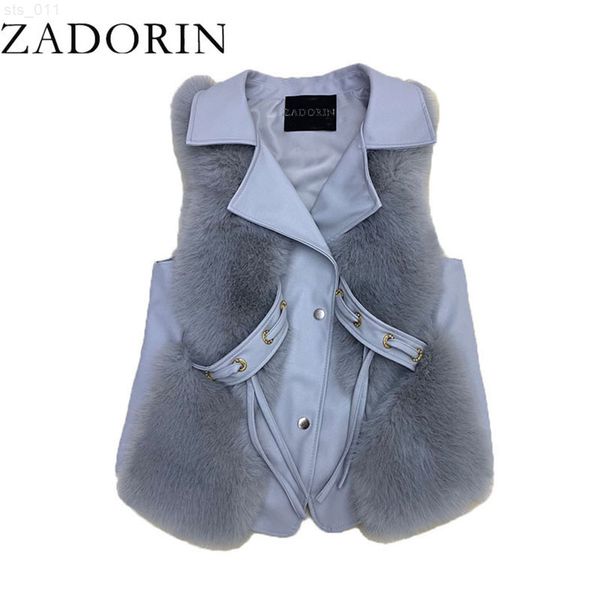 Zadorin New Luxury Fauxe Fur Женщины выключают воротниц из искусственного лоскутного швоя.