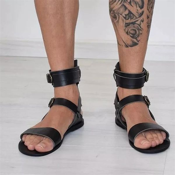 

sandals men shoes pu solid color fashion casual street beach personality refreshing simple belt buckle comfortable sandals cp004, Black
