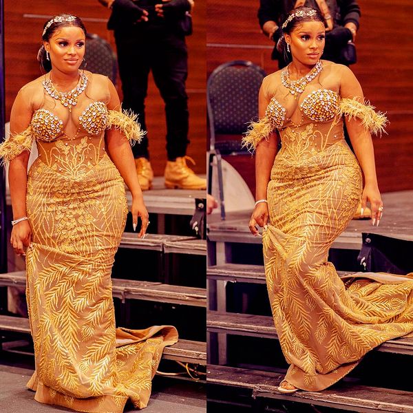 

2022 plus size arabic aso ebi gold sparkly mermaid prom dresses beaded crystals evening formal party second reception birthday engagement go, Black