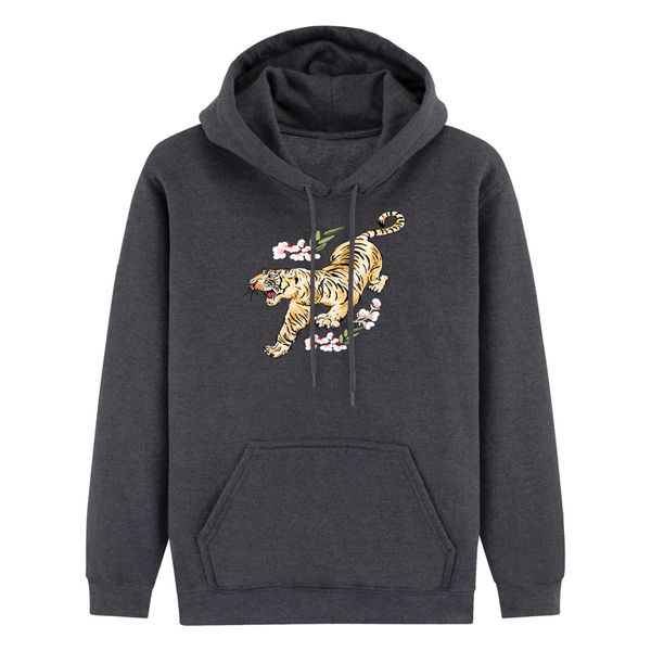 

2022 for_customization custom satin lined hoodies kids youth embroidery tiger flower full face zip men hoodie sweatshirt custom clothing, Black