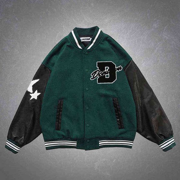 Streetwear Hip Hop Stelle pelose Lettere Ricamo Patchwork Giacche da baseball Mens Harajuku Oversize Allentato Varsity Cappotti Unisex T220728