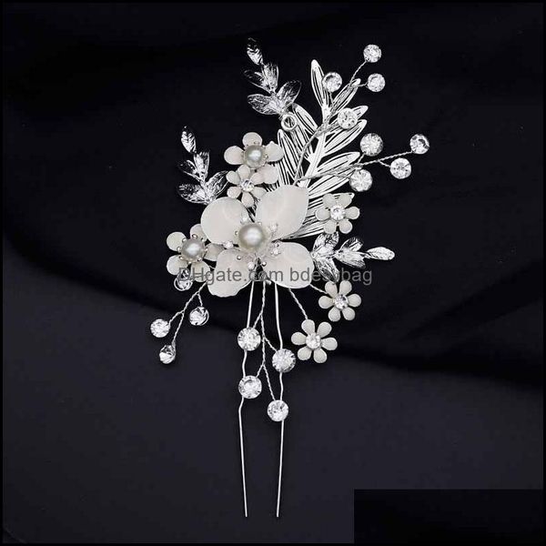 

hair clips barrettes jewelry acrddk imitation pearls flower clip sier color alloy leaf hairpin bridal wedding ha dhglc, Golden;silver