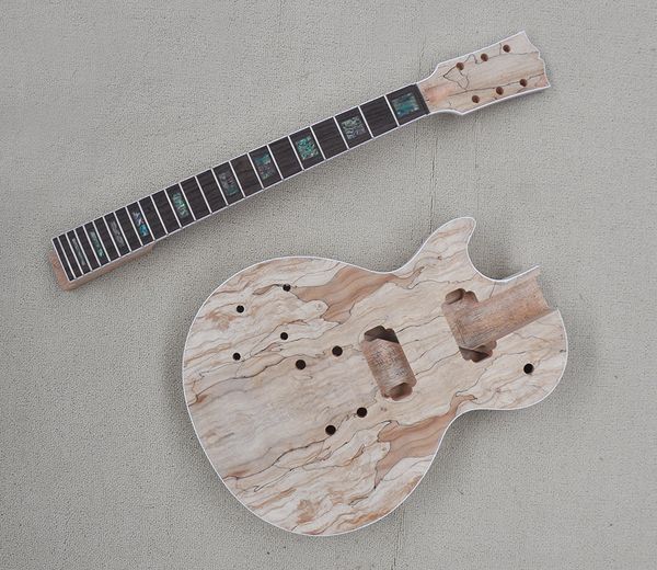 

factory electric semi-finished guitar kits diy guitar left handed spalted maple veneer no hardware rosewood fretboard abalone fret inlay can