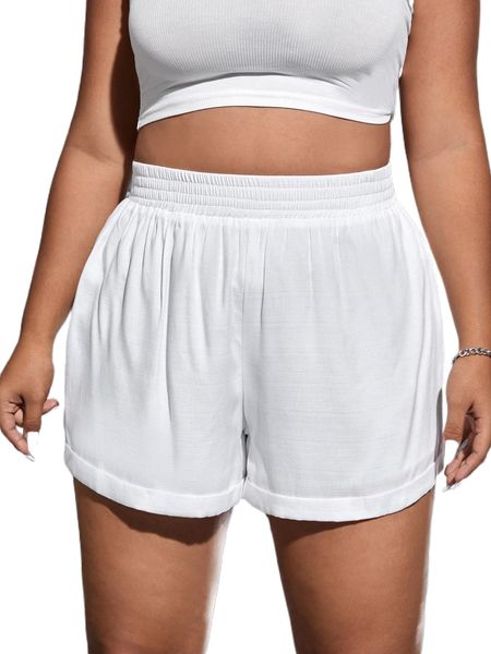 

plus solid roll up hem shorts l9so#, Black