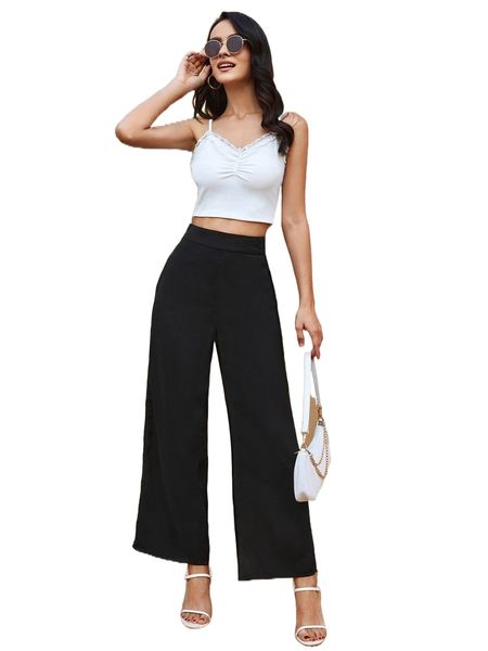 

high waist straight leg pants w36d#, Black;white