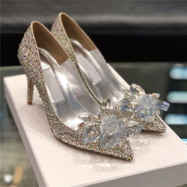 

womens dress shoes luxury designer sandals crystal diamond pointed toe 8 5cm high heels wedding party shiny heels sizes 3539, Black