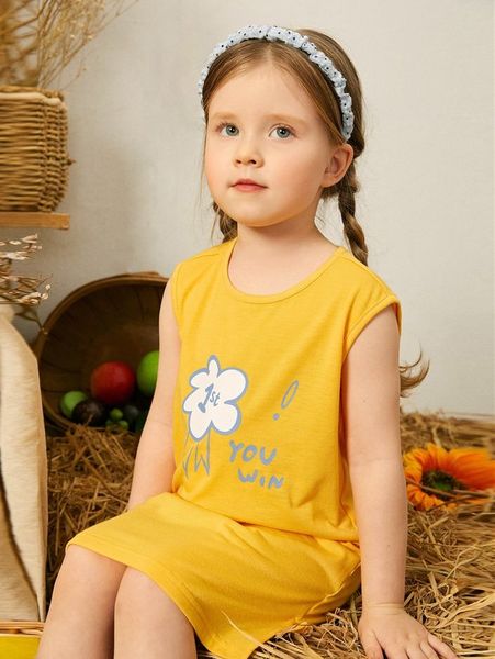 

toddler girls letter and graphic print tank dress she, Red;yellow