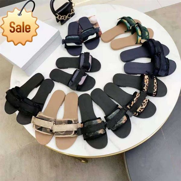 

brand designer slippers embroidered women sandals nylon strap camouflage multicolor letter slide ladies flat bottom rubber, Black