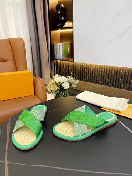 

fashion women summer slipper slide sandal woman's denim slippers classic canvas slip-on ladies slides flip flops beach shoes with box 0, Black