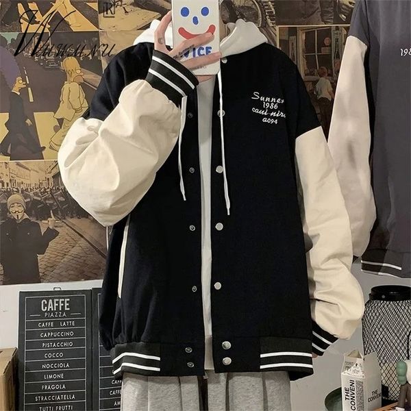 

casual thin patchwork bomber jacket women men streetwear bf plus size spring jacket student loose retro baseball chaqueta mujer 220817, Black;brown