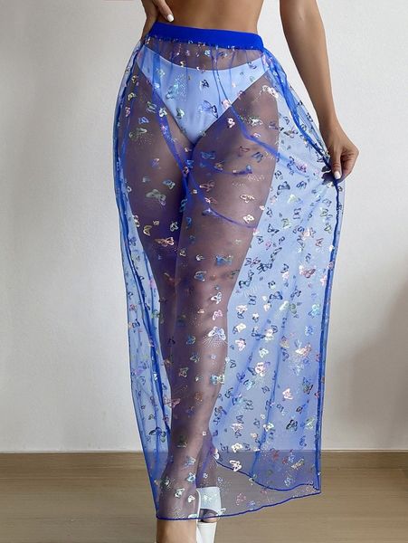 

butterfly print cover up skirt without bikini w49t#, White;black