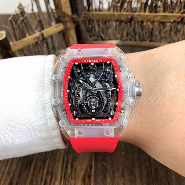 

crystal transparent hollow out personalized htfj creative full-automatic mechanical watch fashion leisure dial wine barrel, Slivery;golden