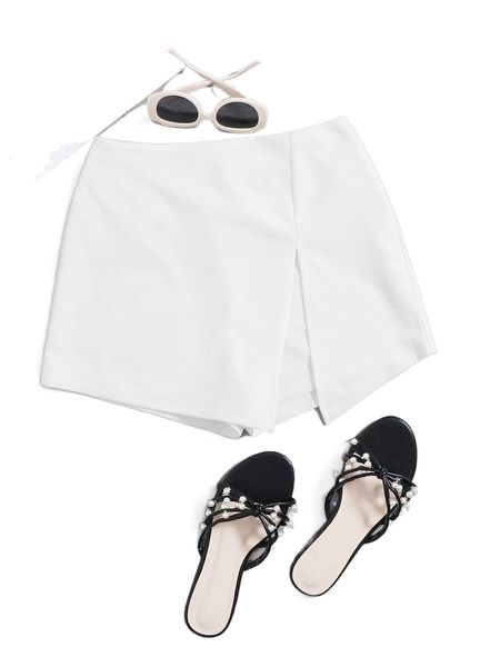 

elastic waist split hem skort f3es#, White;black