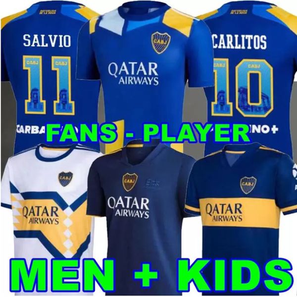 

fans tees 21 22 boca juniors soccer jerseys salvio 115th anniversary maradona tevez 2021 2022 fabra carlos camiseta futbol football shirt me, Black
