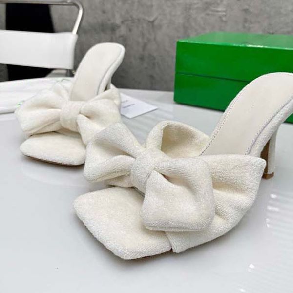 

candy color ladies sandals green bow slippers spring new outer wear square toe stiletto open toe high heel slippers22, Black