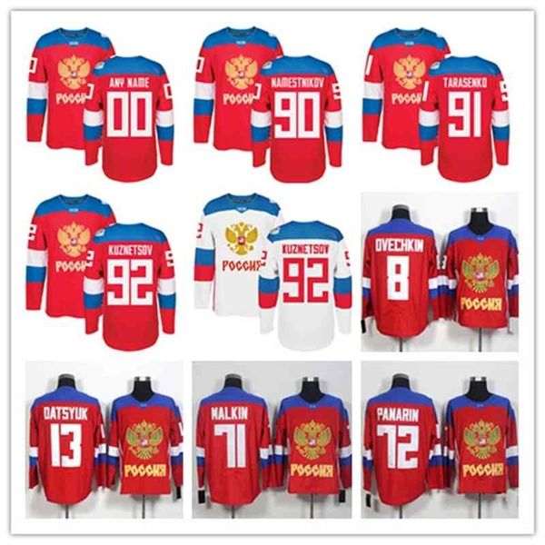 NIVIP Equipe Rússia Hóquei 8 Alex Ovechkin 72 Artemi Panarin 91 Vladimir Tarasenko 71 Evgeni Malkin 13 Pavel Datsyuk 2016 Copa do Mundo de Jerseys Red