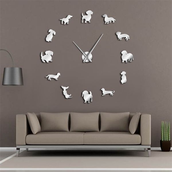 Dachshund DIY Большие настенные часы собак порода колбаса Doxie Giant Modern Watch Wiener Art Pet Shop Decor Y200109