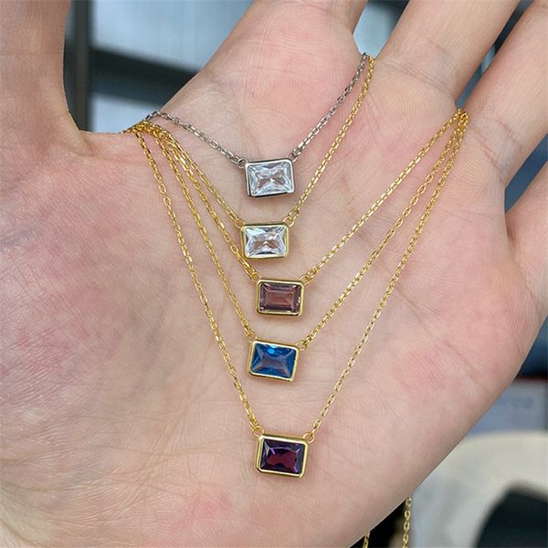 

925 sterling silver necklace rectangle 5a zirconia gold necklace designer luxurious jewelry woman white pink diamond necklaces choker for te