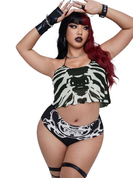 

plus cartoon graphic halter bikini swimsuit r4ep#, White;black