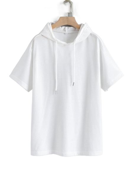 

men solid drawstring hooded tee n7yd#, White;black