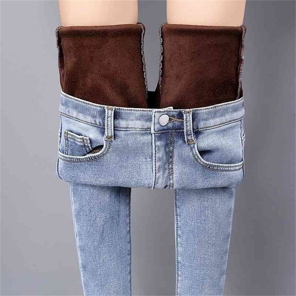 

winter warm jeans for woman winter high waist straight plus size fleece thick jeans women denim women s trousers female jeans 210412, Blue