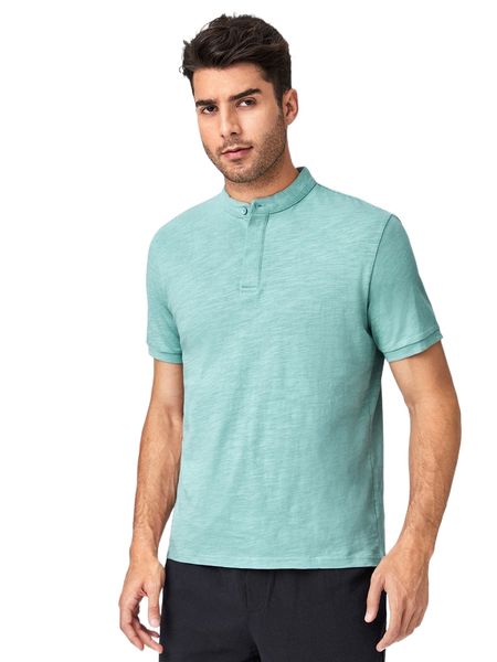 

men mock neck solid polo shirt 60sa#, White;black