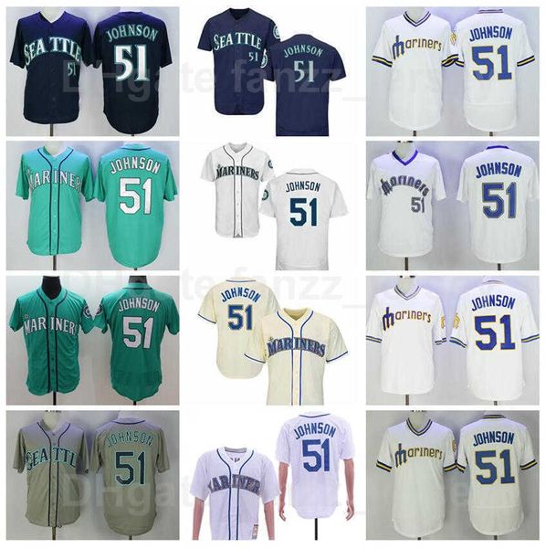 

2016-16 vintage baseball 51 randy johnson retro jerseys men flexbase cool base all stitched green white grey beige navy blue team cooperstow, Blue;black