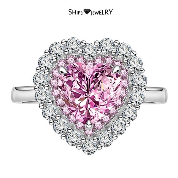 

shipei 925 sterling silver heart 8 8 mm pink sapphire citrine created gemstone engagement fine jewelry ring wholesale 220708, Slivery;golden
