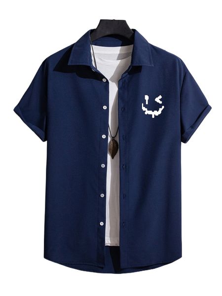 

men expression print button front shirt without tee i7co#, White;black