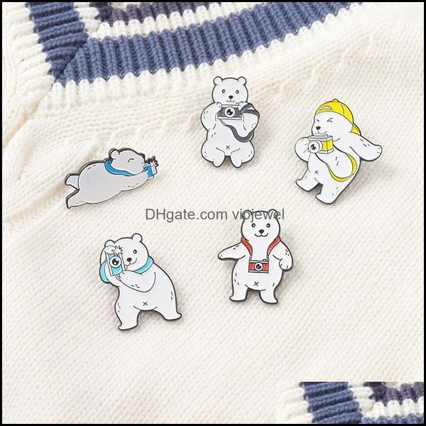 Pins Broschen Schmuck Europäische Cartoon Pographie Eisbär Form Brosche Pin Unisex Tier Mit Kamera Serie Kleidung Abzeichen Ornamente Zugang