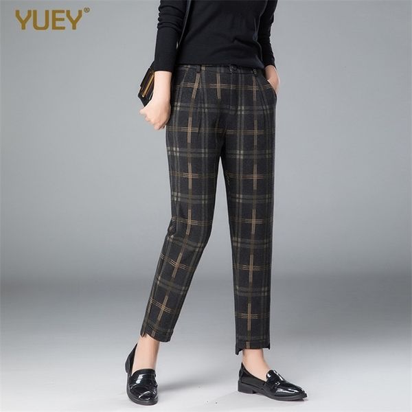 

new female woolen pencil feet pants for autumn winter high waist women plaid british pattern harem pants casual trousers t200223, Black;white