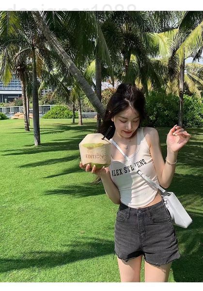 

women's tanks & camis designer 22 spring and summer new minority design short letter suspender vest pure wind u neck slim kdz6, White