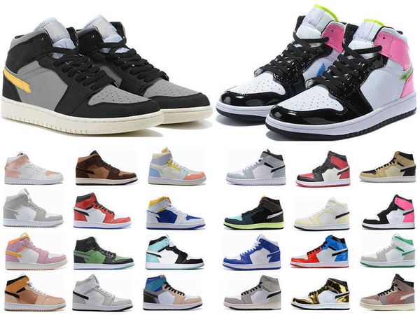 

2022 men women jumpman basketball shoes 1s high bordeaux prototype electro orange chicago hyper royal university blue bred patent mens hard, Black