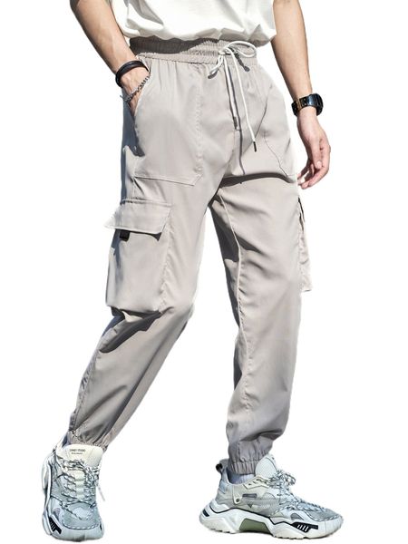 

men drawstring waist cargo pants 18er#, Black