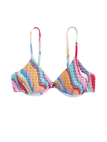 

striped smocked underwire bikini 840t#, White;black